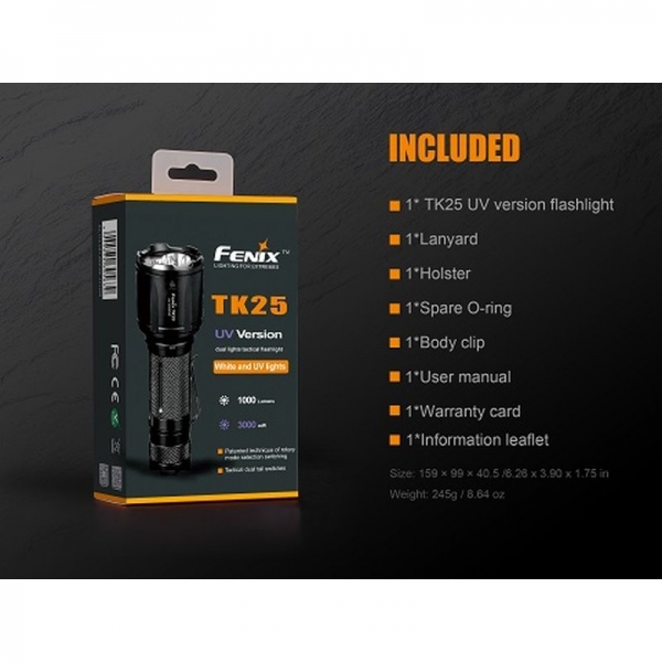 Fenix TK25UV Weiß + UV LED Taschenlampe inkl. 2x CR123A Batterien