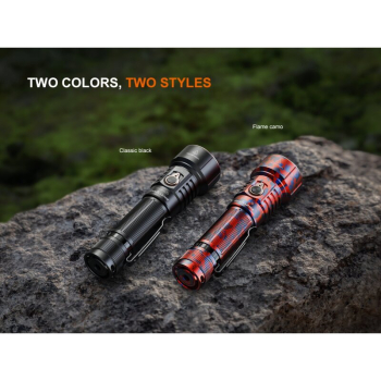 Fenix LD36R LED Taschenlampe mit weiß, rot, orange, pink, blau, lila und grünem Licht Flame Camo
