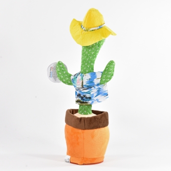 Preview: Laber-Kaktus mit Licht, Musik, Laberfunktion, Hawaiihemd und Hut 37cm