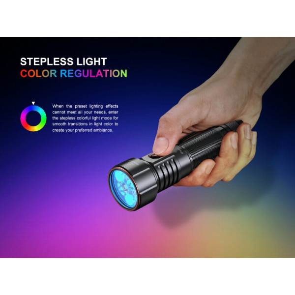 Fenix LD36R LED Taschenlampe mit weiß, rot, orange, pink, blau, lila und grünem Licht Flame Camo