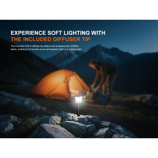 Fenix LD36R LED Taschenlampe mit weiß, rot, orange, pink, blau, lila und grünem Licht Flame Camo