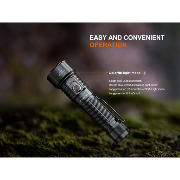 Fenix LD36R LED Taschenlampe mit weiß, rot, orange, pink, blau, lila und grünem Licht Flame Camo