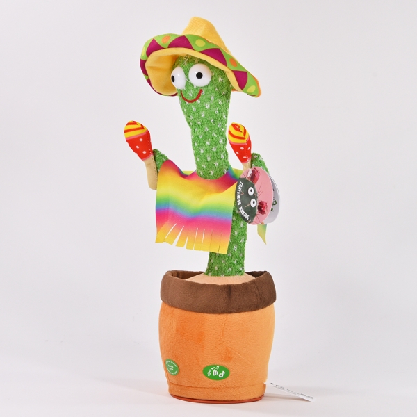 Laber-Kaktus mit Licht, Musik, Laberfunktion, Sombrero und Rasseln 32cm