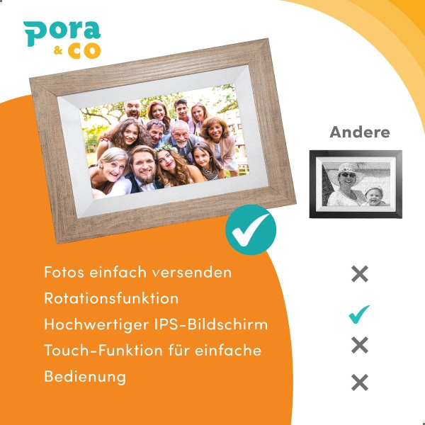 Pora 8" WF-805T-LB hellbraun Digitaler Bilderrahmen